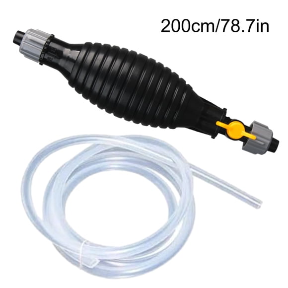 Bomba de Succión Manual Portátil para Gasolina, Aceite y Líquidos – Herramienta Multifuncional de Entrega por Sifón con Válvulas Giratorias, Color Amarillo, Incluye Manguera para Aceite