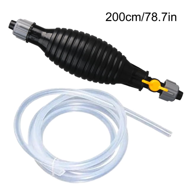 Bomba de Succión Manual Portátil para Gasolina, Aceite y Líquidos – Herramienta Multifuncional de Entrega por Sifón con Válvulas Giratorias, Color Amarillo, Incluye Manguera para Aceite