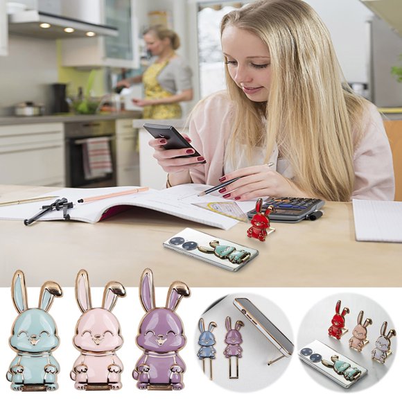 Soporte para teléfono de coche, soporte plegable con forma de conejito, soporte para teléfono móvil de escritorio, bonita tarjeta ventilada, regalo para estudiantes, adecuado para bandeja de transmisi