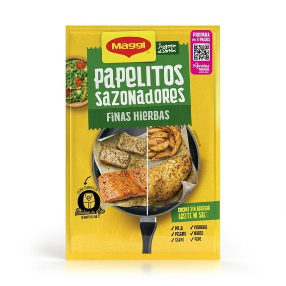 Hojas sazonadoras Maggi Jugoso al Sartén finas hierbas 1 sobre con 4 pzas
