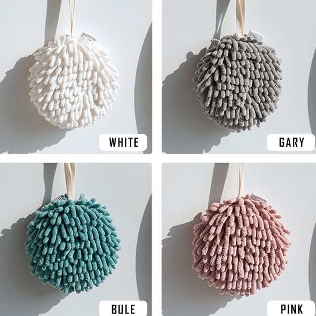 Paquete de 4 bolas absorbentes para limpiar las manos | Toallas de cocina multifuncionales | Tela de chenilla supersuave | Secado rápido | Alta absorción de agua (hasta 400 ml) | Anilla para colgar