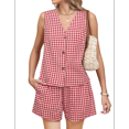 thumbnail image 1 of Traje Corto de Dos Piezas para Mujer, de , con Cuadros, Chaleco Rojo, Talla XL, 1 of 7