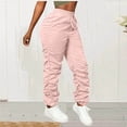 thumbnail image 2 of Amzcrzy Pantalones Cargo Mujer Color Liso Ligeros Senderismo Detalle Fruncido Cintura Elástica Cordón Cómodos Jogging Tallas S-2XL Rosa, 2 of 7