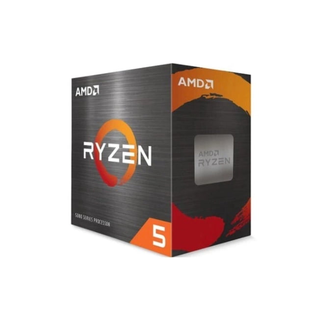 procesador de escritorio amd ryzen 5 5600x de 6 núcleos y 12 hilos desbloqueado con enfriador wraith stealth caja 3/4 frontal, empaquetado gris oscuro con logo circular naranja RYZEN, ventanilla que muestra el procesador con marca AMD, número 5 en esquina; compatible con Socket AM4, DDR4 y overclock, suitable para equipos de gaming y creación de contenido.