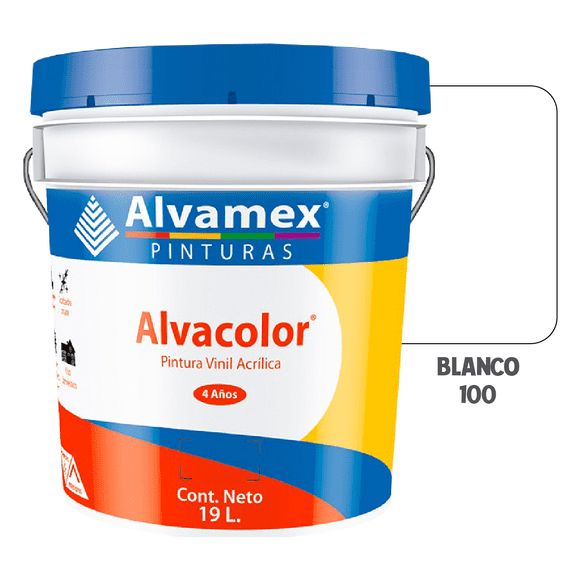Pintura Vinílica Alvamex Alvacolor Interior y Exterior Blanco 19L 4 Años