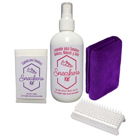 SNEAKERS KLEAN Limpiador para Gamuza, Ante y Nobuck con cepillo suave, Esponja y Microfibra (250 ml)