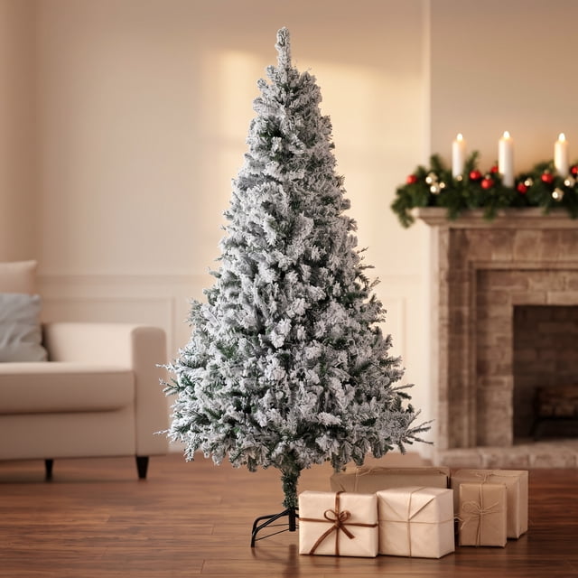 Árbol Nevado de Navidad 1.80 m Artificial con Soporte Metal 800 Ramas Frondoso Decoración Navideña