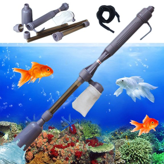 Aspiradora automática de sifón 4 en 1 Limpiador de grava para acuarios | Cambiador de agua, lavador de arena, bomba potente, varilla telescópica, encaja en acuarios de 16-33 pulgadas, ajustable, gris