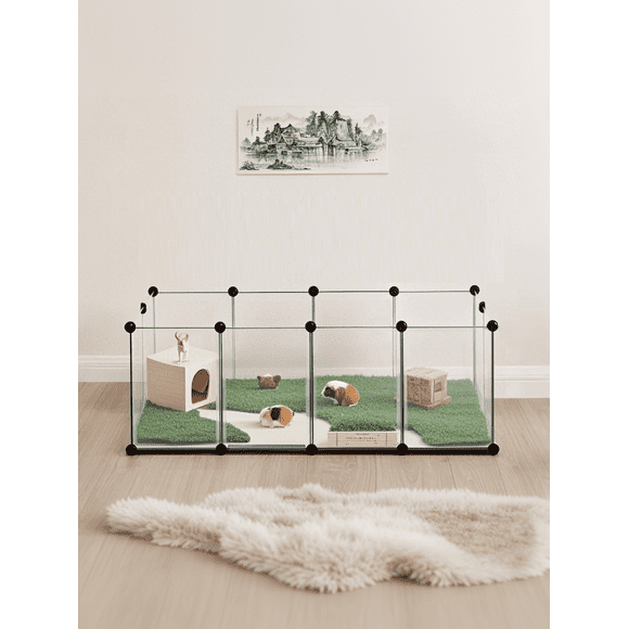 SONGMICS Valla para Mascotas, Parque para Cobayas con Suelo, para Animales Pequeños, Hámsters, Conejos, Erizos, 125 x 63 x 42 cm, Blanco