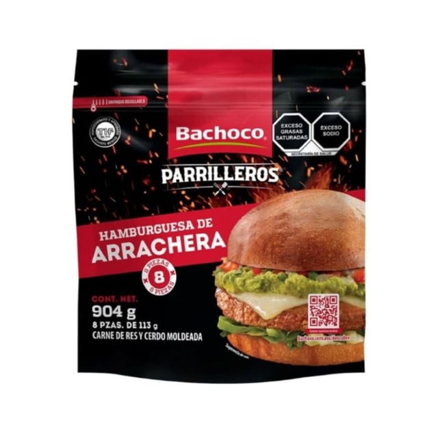 Carne para Hamburguesa de Arrachera de Res Bachoco Parrilleros 904g