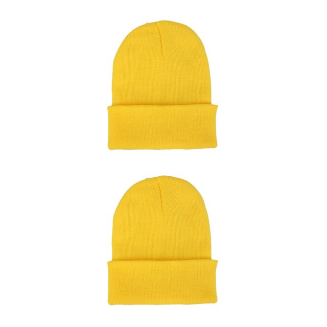 Sonducket Beanie Hat Gorros de punto Winter Skullcap Thermal Trendy Sleeve Headwear A prueba de viento Accesorios para el cabello Amarillo Amarillo brillante 2piezas