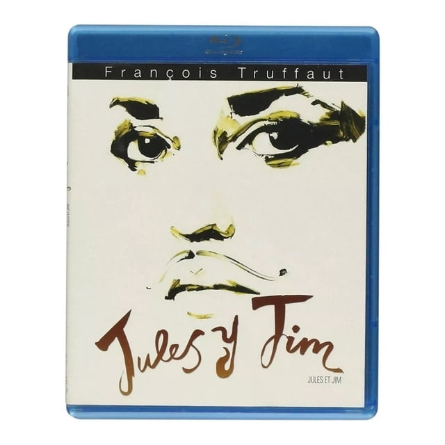 pelicula blu-ray jules y jim de françois truffaut zima 1961 audio español y francés Blu-ray con funda azul y portada en blanco y negro de diseño minimalista; lomo visible y disco único. Caja indica duración aprox. 105 minutos, audio en francés y español y subtítulos en español; adecuada para coleccionistas de cine clásico romántico.