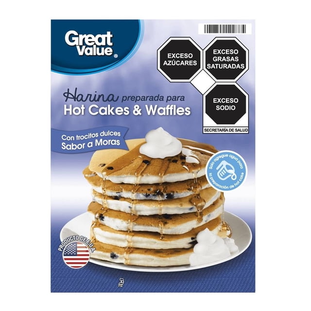Harina para hot cakes y waffles Great Value con trocitos sabor a moras 793 g