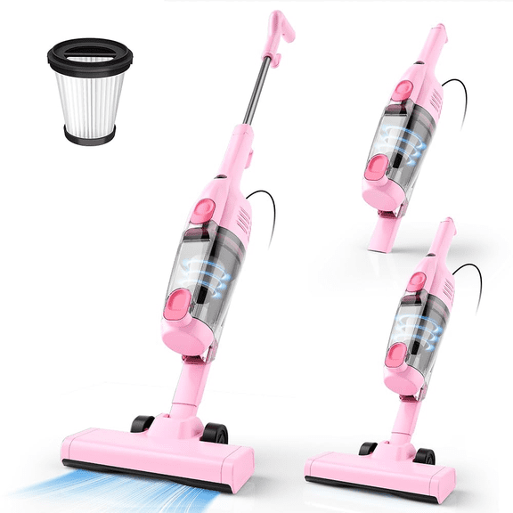 Aspiradora Con Cable INSE - Ultraligera y Sin Bolsa, Color Rosa, Ideal para Hogar, Suelos Duros, Alfombras, Pelo de Mascotas y Coche