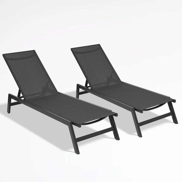 Set de 2 Camastros para Alberca, Piscina, Jardín y Patio, de Aluminio con Ruedas y Textilino, Midtown Concept Pampa, Negro