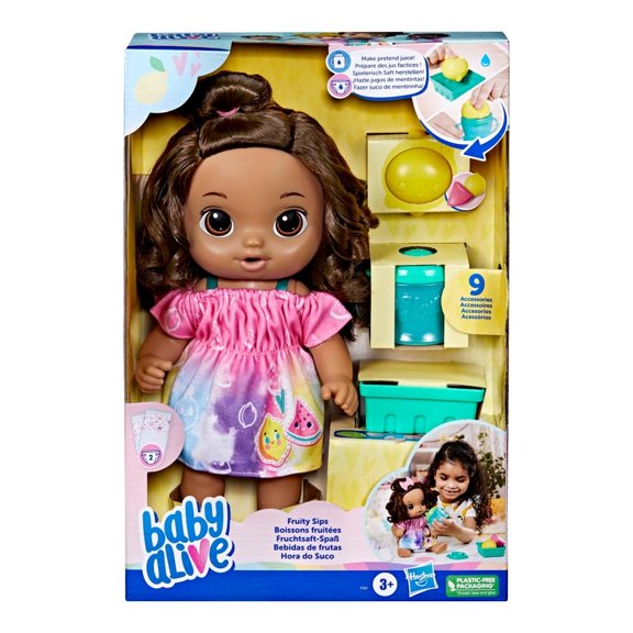 Muñeca Hasbro Baby Alive Bebidas de frutas Limón Castaño