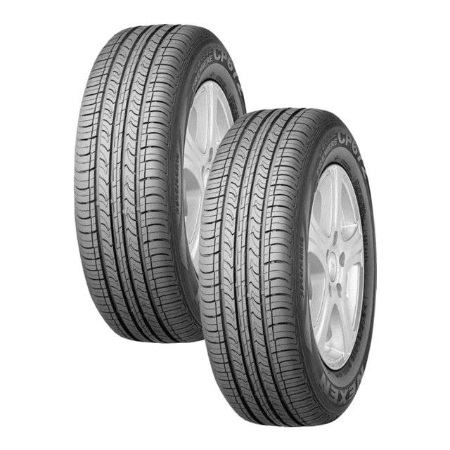 paquete de 2 llantas 205/60 r15 nexen cp672 91h vista 3/4 de dos neumáticos negros Nexen CP672 en rines plateados, banda de rodamiento simétrica con canales amplios y dibujo de contacto uniforme visible; especificación 205/60 R15 91H en el flanco y opción frecuentemente usada como reemplazo de resguardo en viajes.
