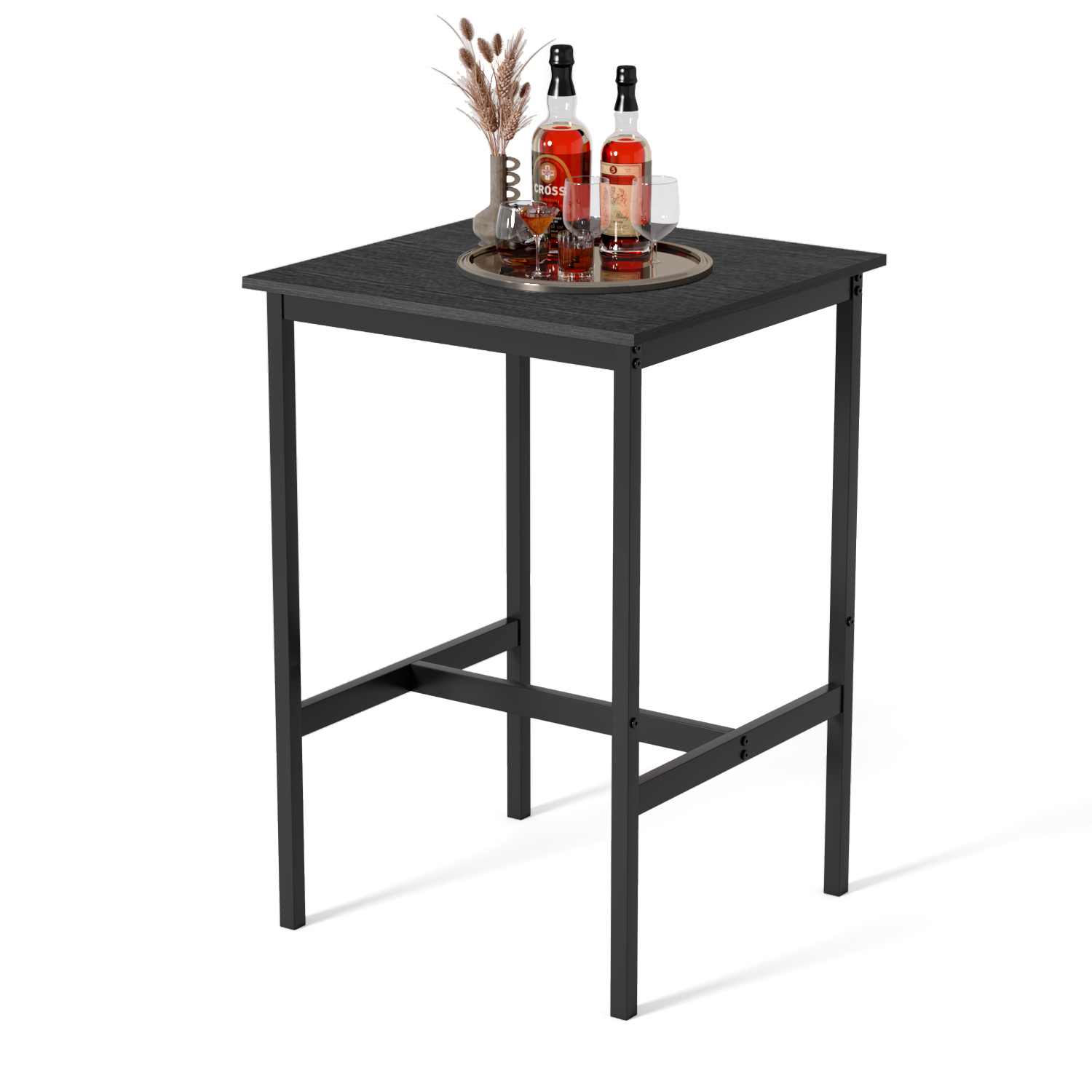 Muebles de Bar, Mesa de Bar con Tapa Cuadrada en Color Negro, Diseño de Madera (60x60x89 centímetros)