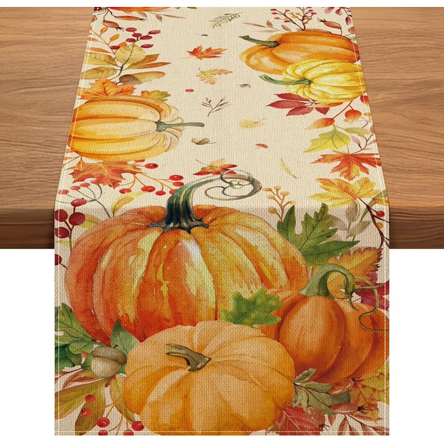 Camino de mesa de otoño de 14 x 84 pulgadas con diseño de hoja de arce y calabaza. Decoración de otoño para mesa.
