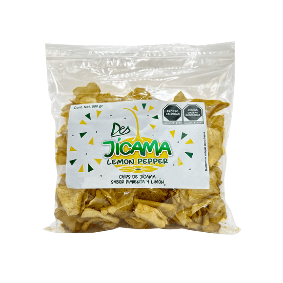 500 gr de Chips Botana de Vegetales Horneados Deshidratados, Libres de Glúten, Veganas de 500 gr - Sabor Jícama Lemmon Pepper