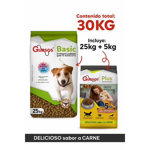Alimento para perros Güesos Basic 25kg + Güesos Plus 5kg Combo (30kg)