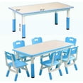 thumbnail image 2 of ChaoLink Juego de 7 Mesas y Sillas para Niños, Escritorio Ajustable en Altura con 6 Asientos, Mesa para Manualidades, Escritorio para Graffiti, Patas Antideslizantes, Mesa Multiactividad para Niñosazul, 2 of 7