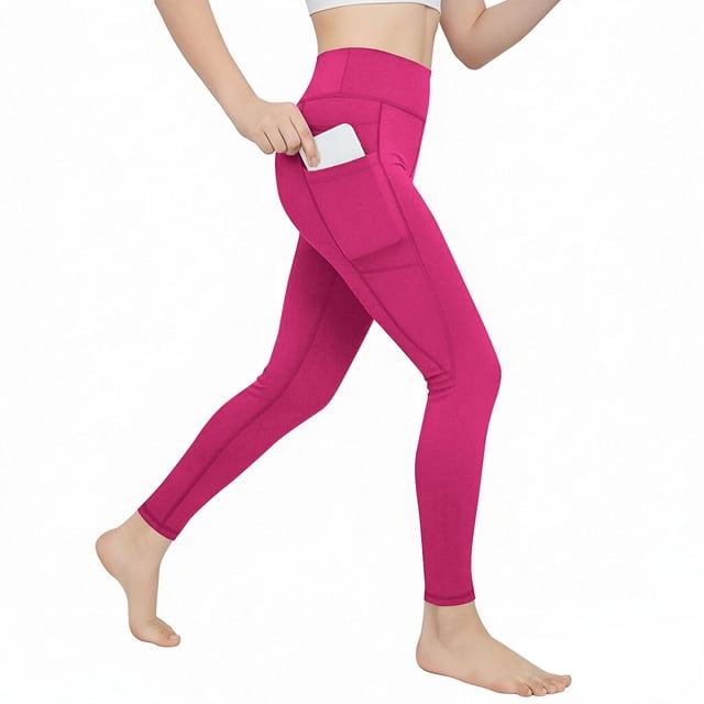Amzcrzy Leggings Yoga Niñas 4 A 13 Años Cintura Alta Deportivos Cómodos Elásticos Control Abdomen Suaves Tacto Agradable Con Bolsillos Correr Ejercicio Rosa