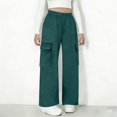 thumbnail image 5 of Pantalones de pana para niñas, cintura elástica, corte holgado, cordón ajustable, bolsillos, pantalones casuales para niñas con pana de mezcla de algodón de textura suave, tallas de 5-6 a 14-15 años., 5 of 5
