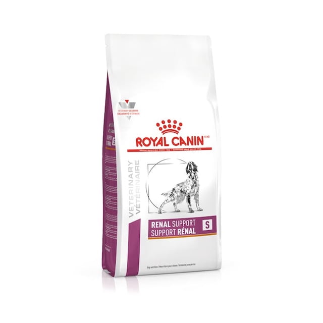 alimento para perro royal canin renal suport s canine 8 kg royal canin veterinario 8 kg bolsa frontal de 8 kg, vista frontal centrada de bolsa blanca y morada con logo Royal Canin en rojo, etiqueta "Renal Support" y dibujo lineal de un perro; indicado para alimentación renal veterinaria.