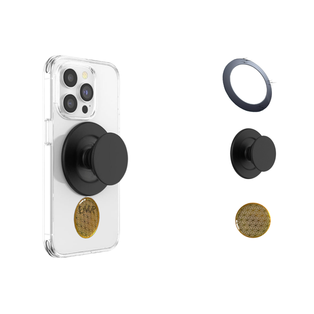 AKAM Agarre para celular compatible con MagSafe + Anillo adaptador magnético + Sticker bloqueador EMF, para Android y iPhone con MagSafe