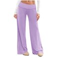 thumbnail image 1 of Amzcrzy Pantalones Palazzo Mujer Anchos Cintura Alta Cómodos Holgados Elegantes Casuales Verano Playa Ligeros Sin Costura Delantera Suaves Elásticos Con Bolsillos Tallas S-2XL Morado, 1 of 7
