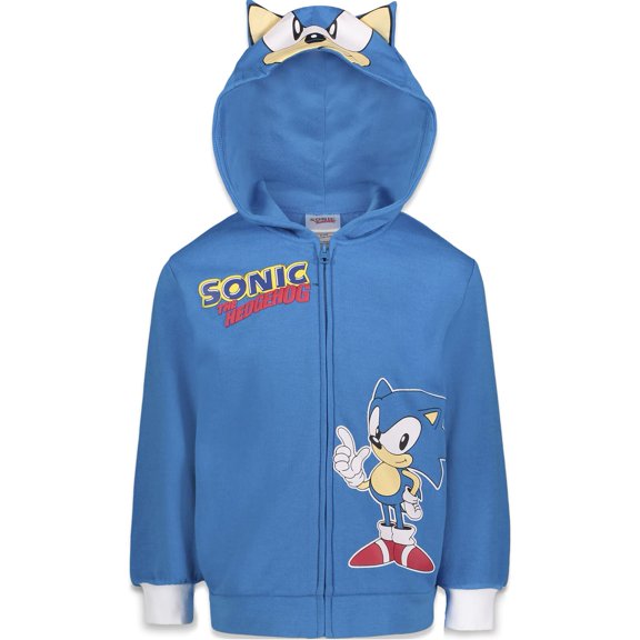 Sudadera con capucha y cierre de cremallera SEGA Sonic the Hedgehog para niño, forro polar azul