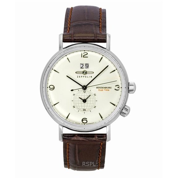 Zeppelin Reloj Hindenburg de Cuarzo con Correa de Piel Marrón y Esfera Beige 80445 para Hombre