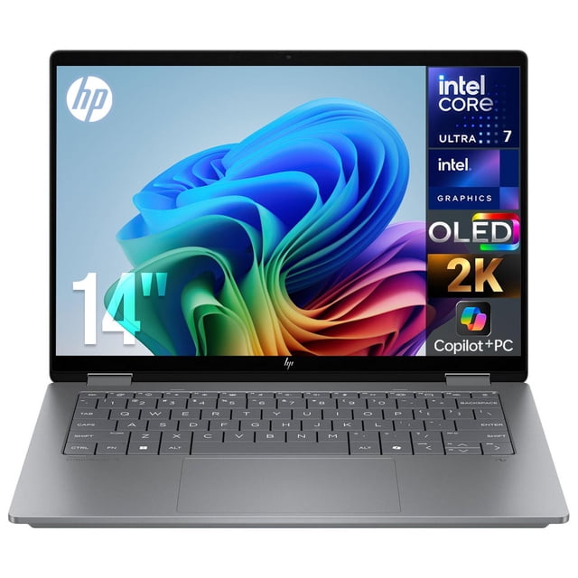 Laptop IA PC HP OmniBook X Flip 2 en 1 14-kb0023dx Intel Core Ultra 7 355 16GB 1TB Pantalla 14" Touch OLED 2K Copilot+ PC NPU 49 TOPS Windows 11 Teclado Ingles