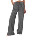 thumbnail image 3 of TaTaai Spring Summer Solid Color Women Casual Pants Cotton Linen Elastic Waist Straight Leg Breathable Lightweight Machine Washable No Fading Daily Wear Trousers Gift, 3 of 8