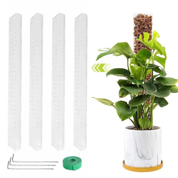 MTBLYS Poste de plástico para musgo de 60 cm | 4 soportes para plantas trepadoras | Agarre aéreo semicilíndrico | Palo para musgo Monstera de interior | Estaca para plantas en maceta