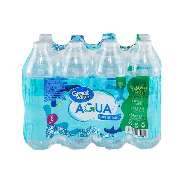 Agua Great Value 8 pzas de 500 ml c/u