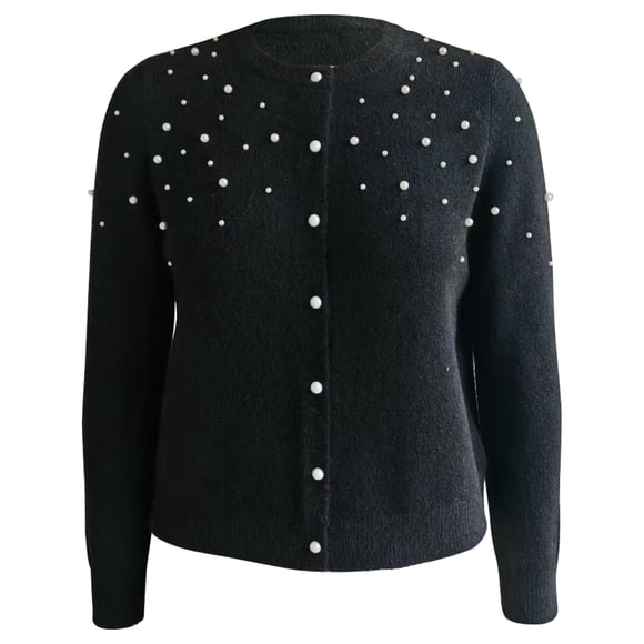 Suéter George para Mujer, con Perlas, Cuello Redondo Negro Talla M