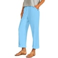 thumbnail image 2 of TaTaai Spring Fall Women's Linen Trousers Elastic Waist Wide Leg Straight Cut Loose Fit Ankle Length Casual Pants Solid Color Versatile Staple for Daily Style Gift, 2 of 9