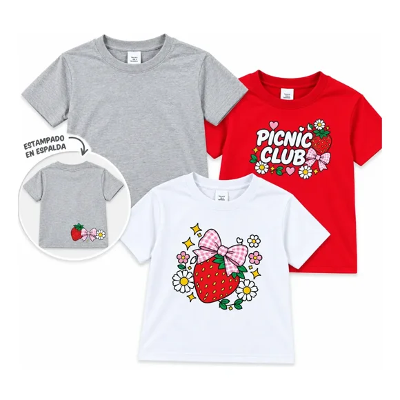 Pack 3 Playeras para Niña Estampadas Algodón Tallas 4 a 8