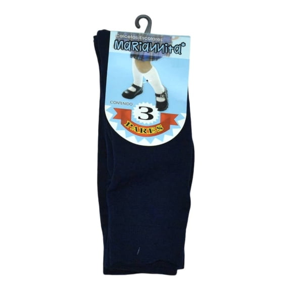 Calcetas Mariannita para Niña, Elástica 3 Pares Azul Talla 10 a 13