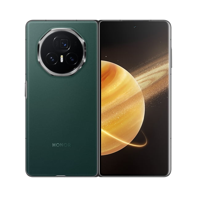 teléfono plegable honor magic v3 5g de 9,2 mm en verde musgo 12+512gb vista frontal y trasera: cuerpo delgado verde musgo con acabado mate y módulo circular de triple cámara con anillo metálico, pantalla desplegada, especificaciones visibles en la ficha: 9,2 mm plegado, 4,35 mm desplegado, 226 g; pantalla dual compatible con Magic Pen y funciones de multitarea.