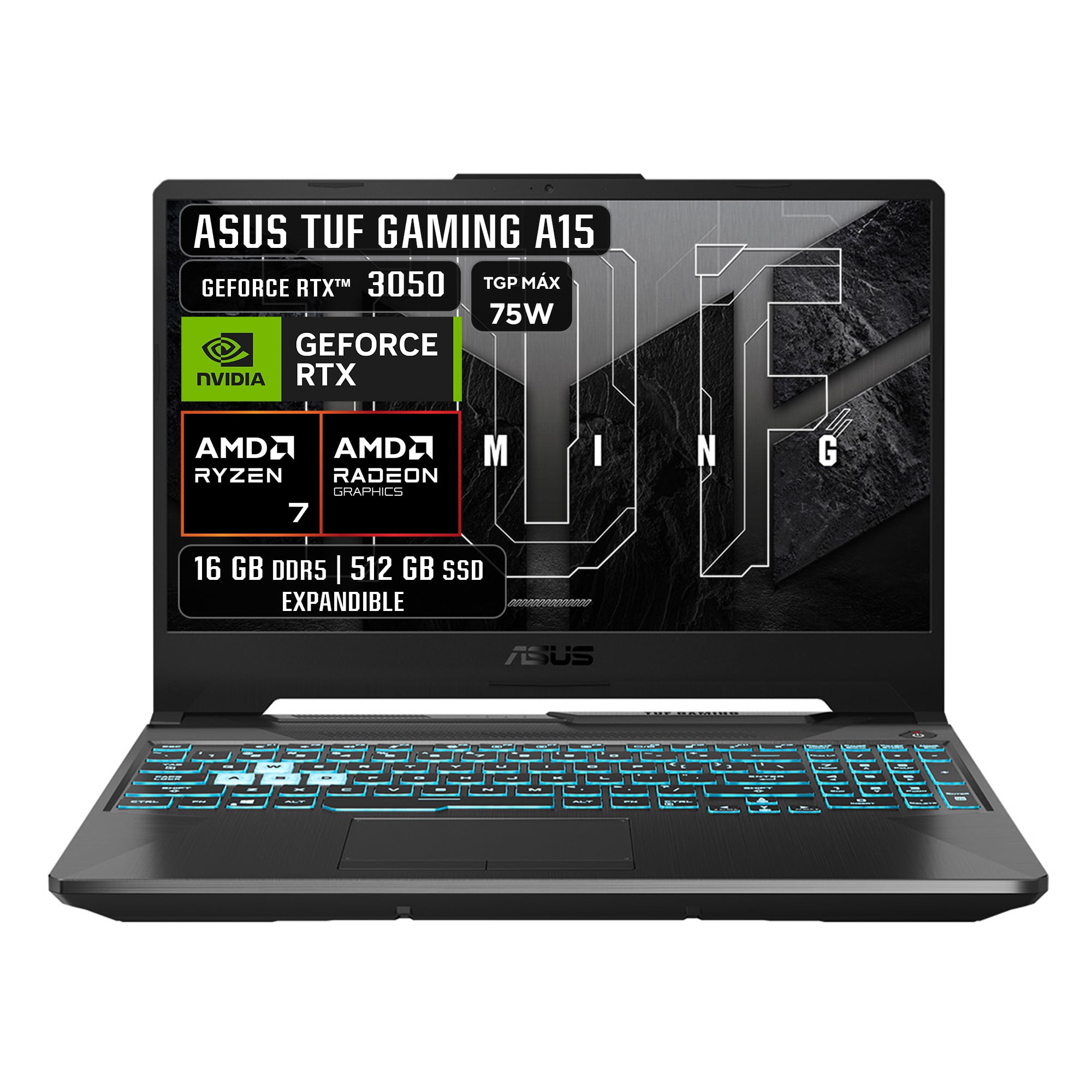 Laptop Asus TUF Gaming A15 FA506NCQ-HN016W R7 16GB 512GB RTX 3050 Negro