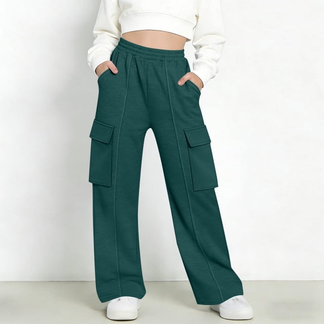 Pantalones de pana para niñas, cintura elástica, corte holgado, cordón ajustable, bolsillos, pantalones casuales para niñas con pana de mezcla de algodón de textura suave, tallas de 5-6 a 14-15 años.
