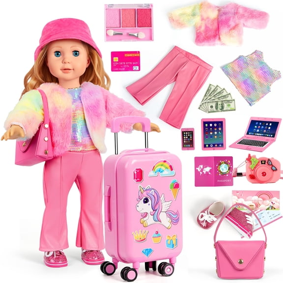 Juego de maletas de viaje para muñecas WONDOLL para muñeca americana de 18 pulgadas
