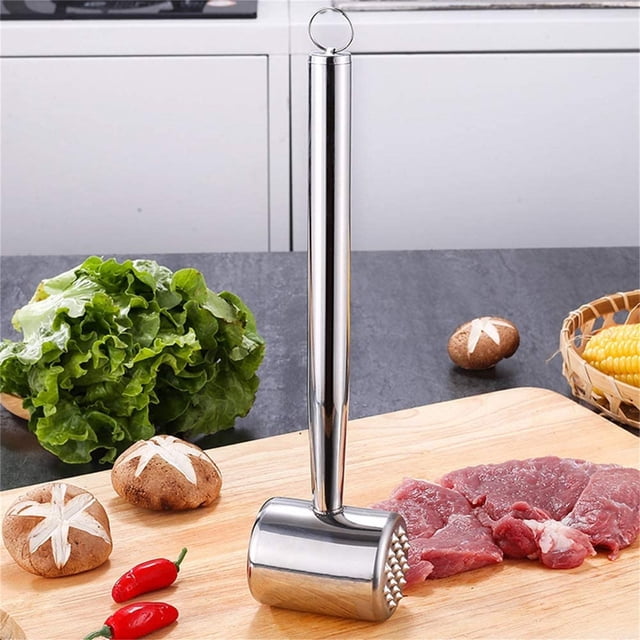 Mazo de carne de aluminio de 26,5 cm | Martillo ablandador de doble cara para carne de res, pollo, cerdo y ternera | Herramienta de cocina ligera y duradera de 100 g | Superficies planas y t