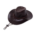 thumbnail image 3 of Sombrero de vaquero de cuero de PU Sombreros de jazz Sombrero de sol ligero y versátil para exteriores con correa para la barbilla Sombrero de Café, 3 of 8