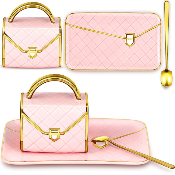 Set de tazas de café Zubebe Elegant en forma de bolso de mano de cerámica rosa