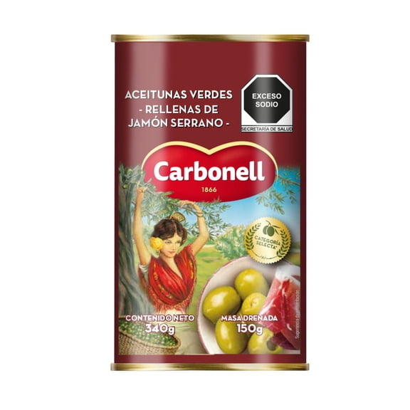 Aceitunas Carbonell Verdes Rellenas de Jamón Serrano 340gr