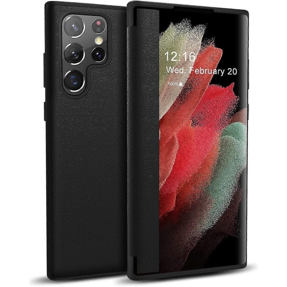 Leather & Translucent Matte Folio Flip Case Compatible Samsung Galaxy S23 Ultra/s23 Plus/s23 With Window View Function